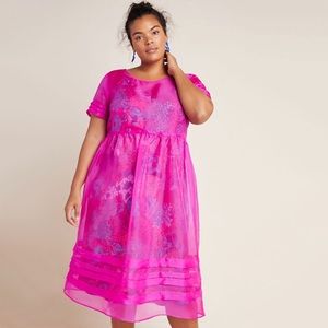 Anthropologie Fuchsia Pink Floral Midi Dress